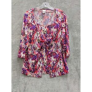 Boho Abstract Animal Print Top Womens 2X Twist Front 3/4 Sleeve